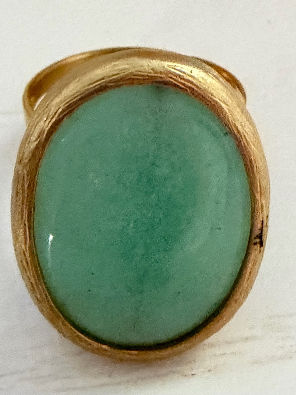 Gold-Tone Adjustable Ring with Green Oval Stone - Women Jewelry